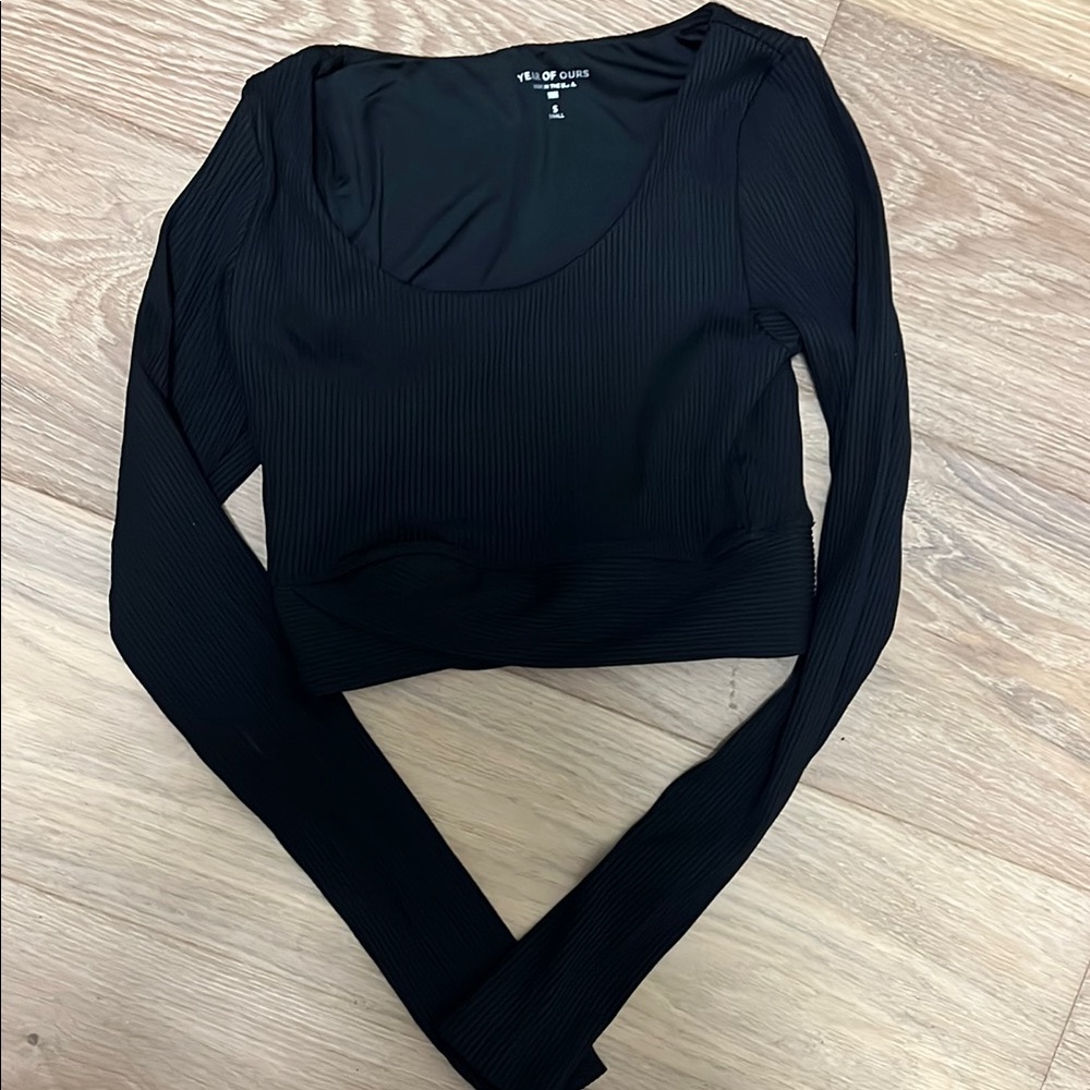 Black Ribbed Long Sleeve Top